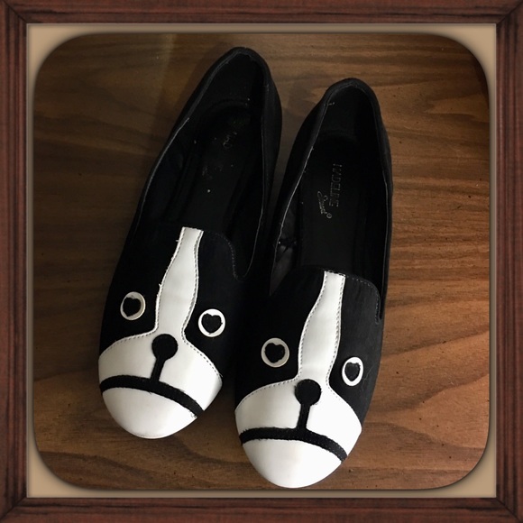 Madeline Stuart Shoes - Madeline Stuart Black And White Pug Dog Flats GUC